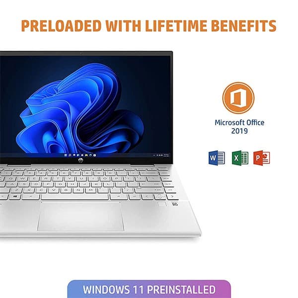 HP Pavilion x360 11th Gen Intel Core i3 14 inches FHD, IPS, Convertible Laptop (8GB RAM/256GB SSD/Audio by B&amp;O/Windows 11 Home MS Office/Natural Silver/1.52 Kg) -14-dy0190TU + Laptop Bag