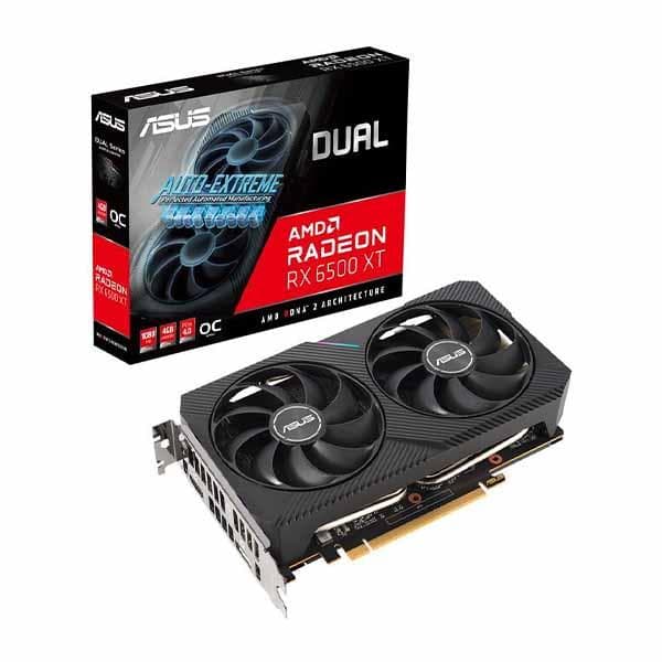 ASUS Dual Radeon™ RX 6500 XT V2 OC Edition 4GB GDDR6 with two powerful Axial-tech fans and a 2-slot design for broad compatibility