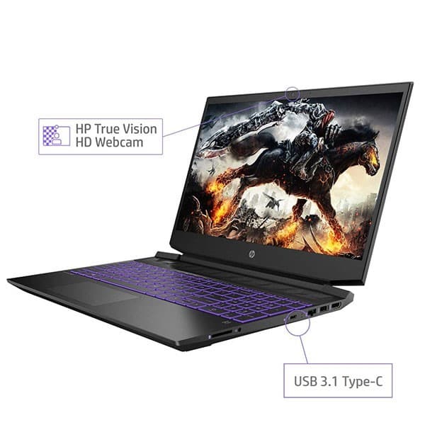 HP Pavilion ec2008AX Gaming 5th Gen AMD Ryzen 5 Processor 15.6 inches(39.6cm) FHD Gaming Laptop (8GB/512GB SSD/144 Hz/Windows 10 Home/MS Office/NVIDIA GTX 1650 4GB/Shadow Black), 15-ec2008AX, 1.98kg + Laptop Bag