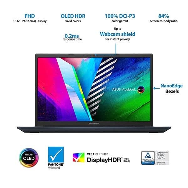 ASUS Vivobook Pro 15 OLED (2021), 15.6" (39.62 cms) FHD OLED, AMD Ryzen 7 5800H, 4GB NVIDIA GeForce RTX 3050 Graphics, Laptop (16GB/1TB SSD/Office 2019/Windows 10/Blue/1.65 Kg), M3500QC-L1262TS + Laptop Bag