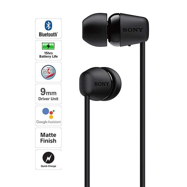 Sony WI-C200 Wireless Headphones In-Ear with mic (BLACK)