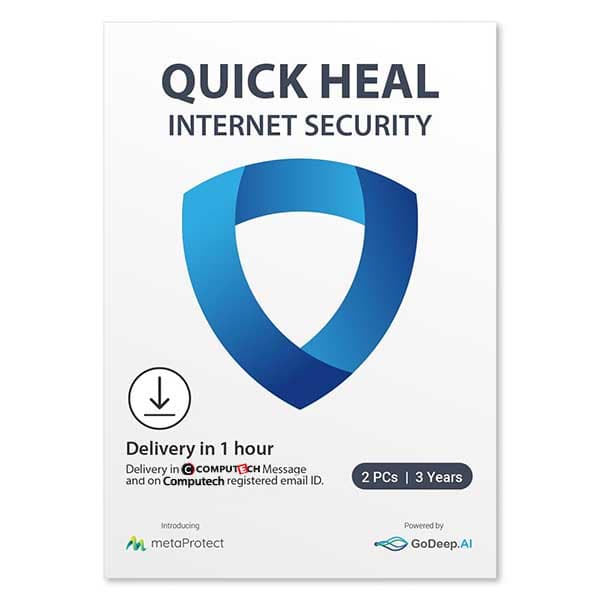 Quick Heal Internet Security Latest Version - 2 PCs, 1 Years | AI Based Device Security for Windows Pc | Internet and Banking Protection (Email Delivery in 1 Hour- No CD)