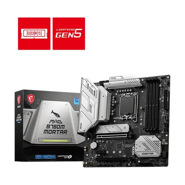 MSI Mag B760M Mortar DDR5 Intel 13th and 12th Gen LGA 1700 MATX Motherboard Supports Intel 12th , 13th & 14th Gen Processors