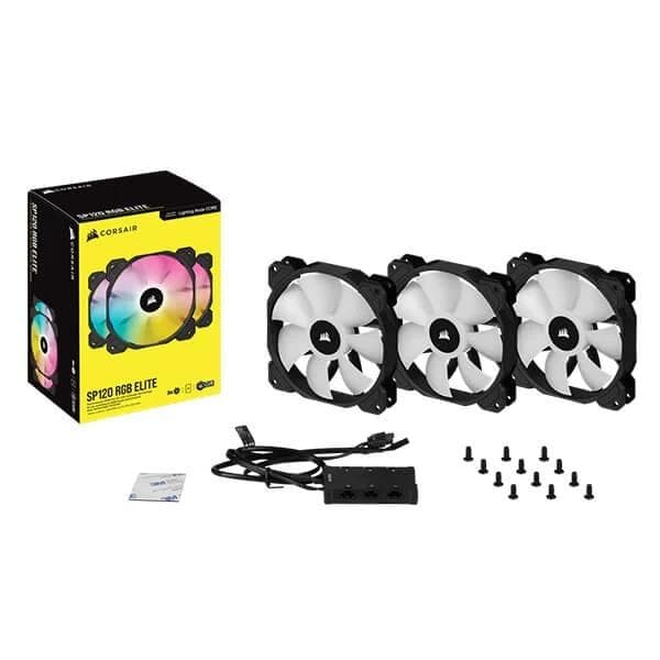 Corsair ICUE SP120 RGB Elite Black Cabinet Fan With Lighting Node Core (Triple Pack)