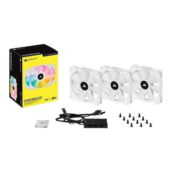 Corsair ICUE SP120 RGB Elite White Cabinet Fan With Lighting Node Core (Triple Pack)