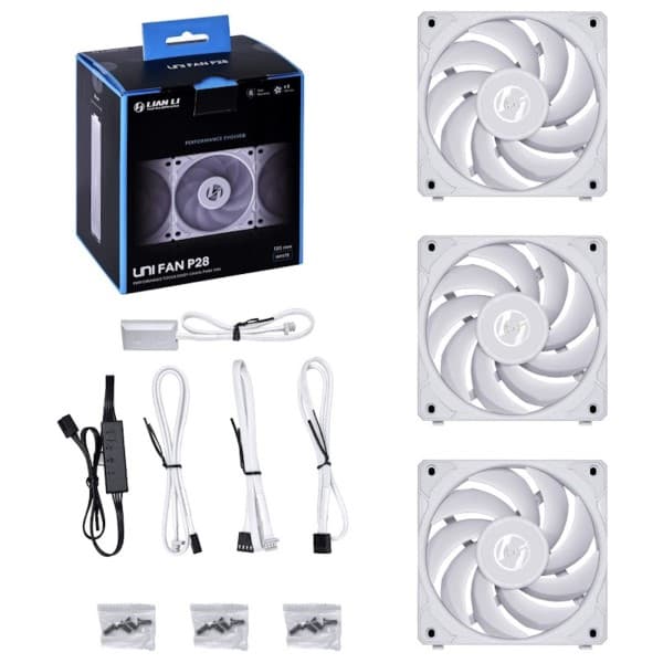 Lian Li Uni Fan P28 Fluid Dynamic Bearing 120mm Case Fan - White - 3 Pack