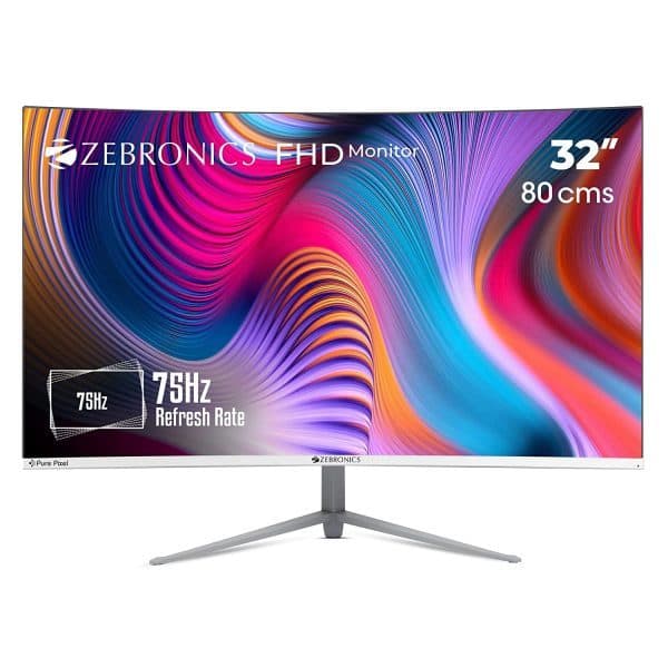 ZEBRONICS Zeb-AC32FHD LED Curved 75Hz 80Cm (32") (81.28 Cm) 1920x1080 Pixels FHD Resolution Monitor with HDMI + VGA Dual Input, Built-in Speaker, Max 250 Nits Brightness, Black