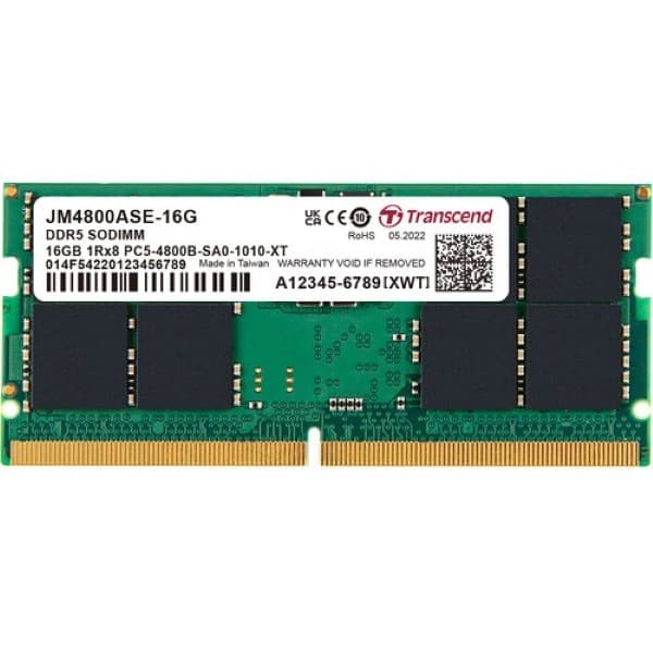 Transcend JetRam 16GB (1 x 16GB) DDR5 4800MHz CL40 SO-DIMM Laptop RAM