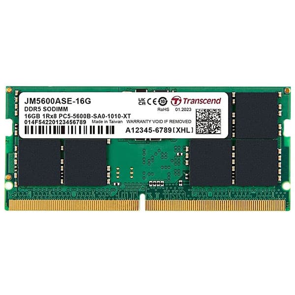 Transcend JetRam 16GB (1 X 16GB) DDR5 5600MHz CL46 (1Rx8) SO-DIMM Laptop Ram (JM5600ASE-16G )