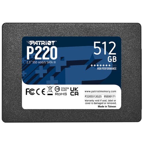 Patriot 512 GB P220 2.5" SATA III Read Speed 550MB/s Internal (SSD) Solid State Drive, 5 Year Warranty