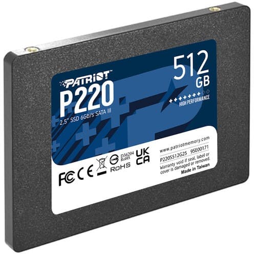 Patriot 512 GB P220 2.5" SATA III Read Speed 550MB/s Internal (SSD) Solid State Drive, 5 Year Warranty