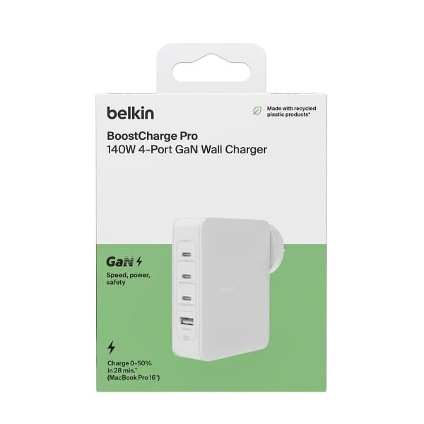 Belkin 140W GaN 4Port (3X USB-C and 1x USB-A) PD 3.1 Fast Wall Charger White