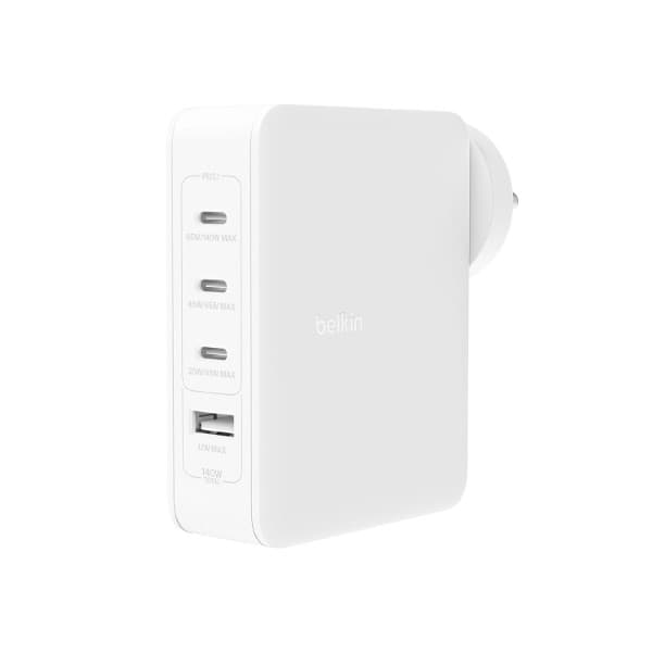 Belkin 140W GaN 4Port (3X USB-C and 1x USB-A) PD 3.1 Fast Wall Charger White