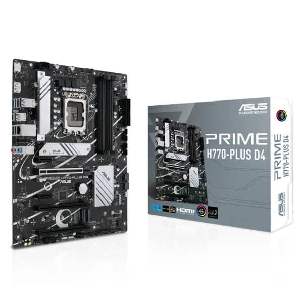 ASUS Prime H770-PLUS D4 Intel H770 (13th, 14th and 12th Gen) LGA 1700 ATX Motherboard with PCIe 5.0, 3xPCIe 4.0 M.2 Slots,DDR4,2.5Gb LAN,DisplayPort, HDMI,USB 3.2 Gen 2 Type-C,Thunderbolt™ (USB4®) Support