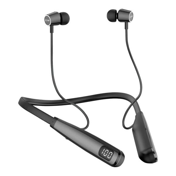 EVM EnBand Pro Bluetooth Neckband with Deep Bass, Up to 100 Hours Playing Time, 10mm Driver, IPX4 Sweat Proof (Black)
