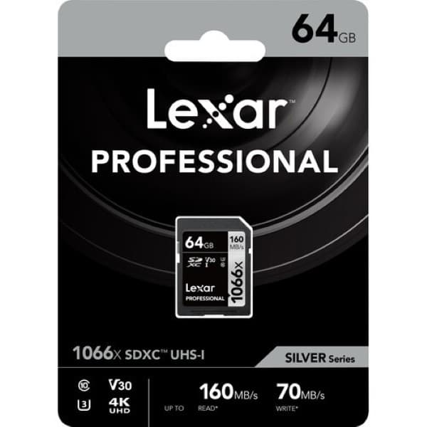Lexar 64GB Professional 1066x SDXC UHS-I Memory Card (SILVER Series)