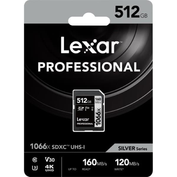 Lexar 512GB Professional 1066x SDXC UHS-I Memory Card (SILVER Series)