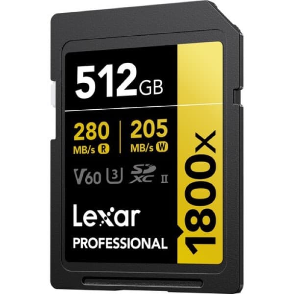 Lexar 512GB Professional 1800x SDXC UHS-II Memory Card (GOLD Series)