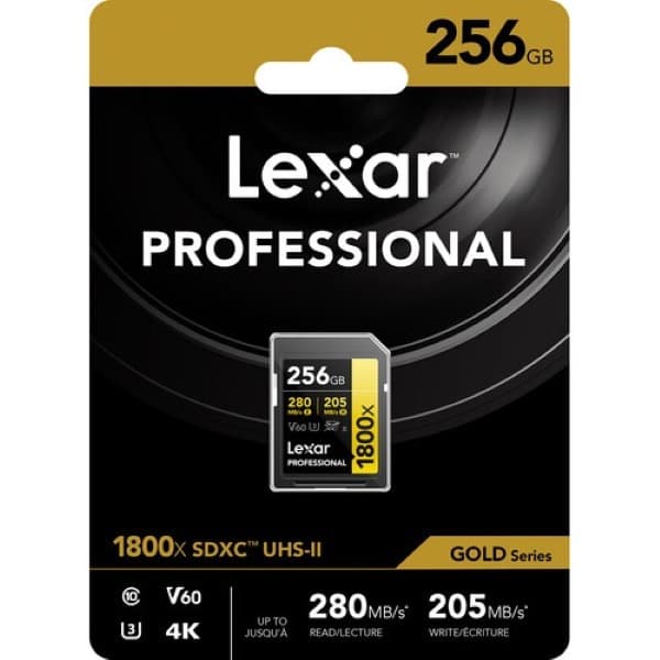 Lexar 256GB Professional 1800x SDXC UHS-II Memory Card (GOLD Series)