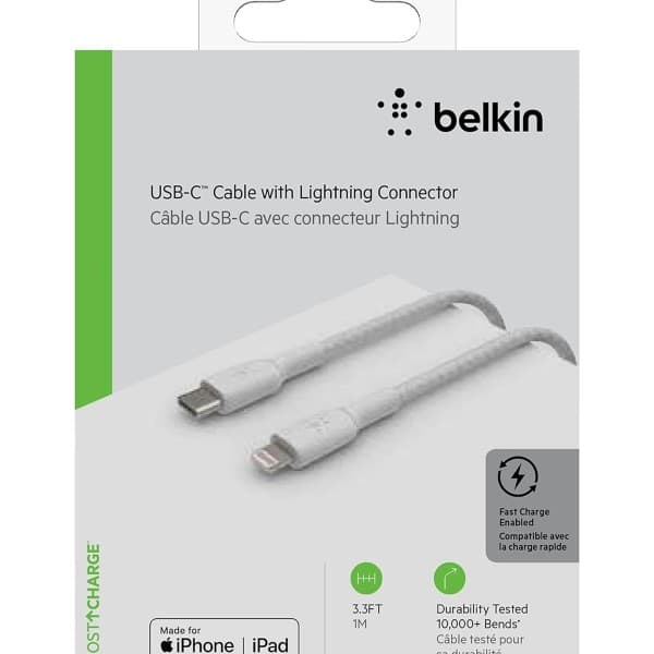 Belkin BoostCharge Lightning to Type C Cable 3.3 feet (1 meters) – White