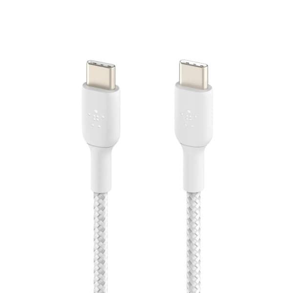 Belkin BoostCharge Android Certified Braided 100W USB-C to USB-C Cable 3 Meter Fast Charging, Tough and Durable, White