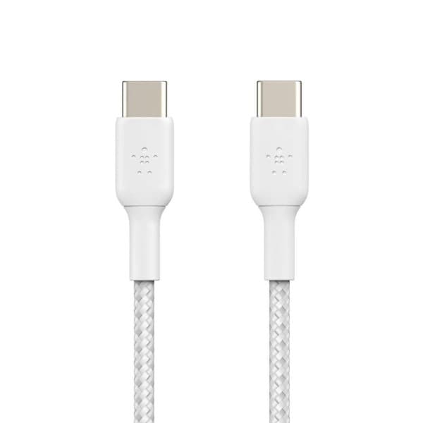 Belkin BoostCharge Android Certified Braided 100W USB-C to USB-C Cable 3 Meter Fast Charging, Tough and Durable, White