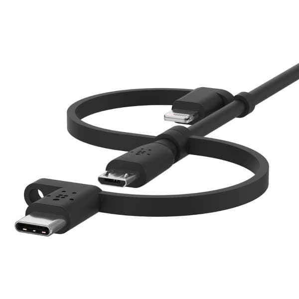 Belkin Universal Cable (3-in-1 USB-C, Lightning, Micro-USB Charging Cable) Charge Smartphones, Tablets, Power Banks and More 3.3ft/1m, Black