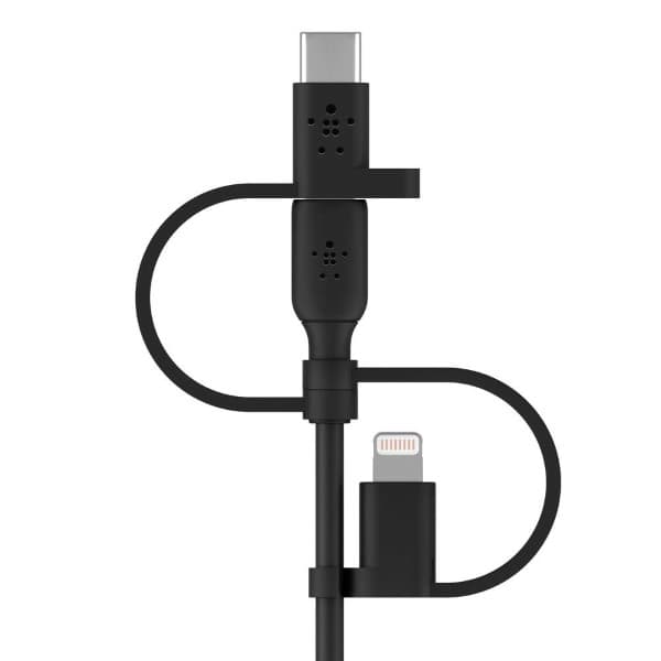 Belkin Universal Cable (3-in-1 USB-C, Lightning, Micro-USB Charging Cable) Charge Smartphones, Tablets, Power Banks and More 3.3ft/1m, Black