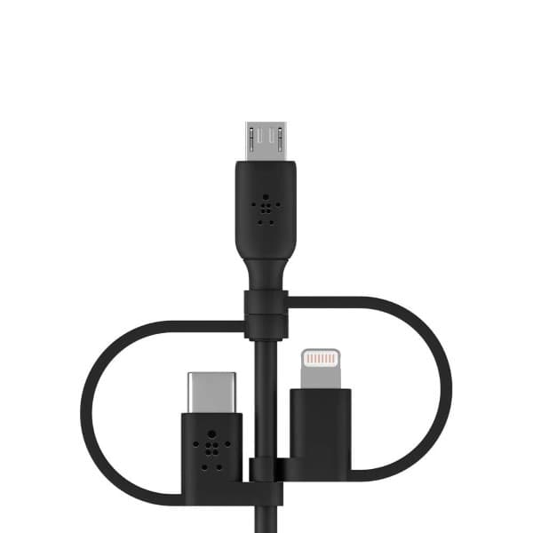 Belkin Universal Cable (3-in-1 USB-C, Lightning, Micro-USB Charging Cable) Charge Smartphones, Tablets, Power Banks and More 3.3ft/1m, Black