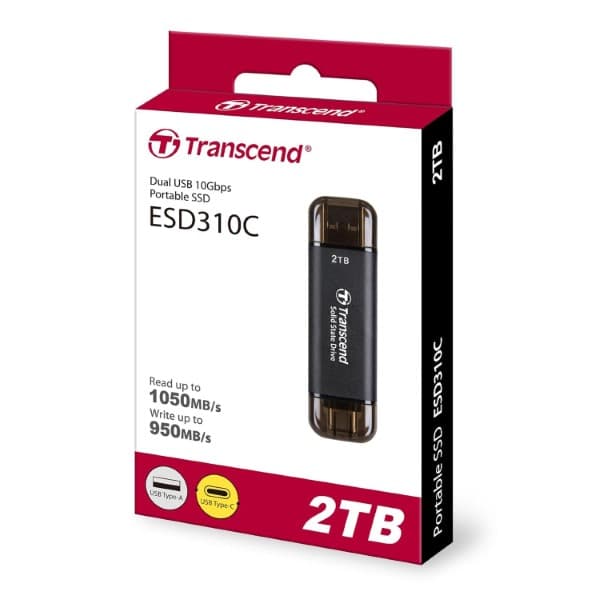 Transcend 310C 2TB USB C Portable SSD (Black)
